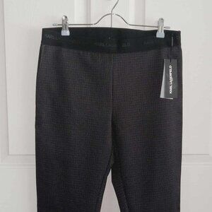 Karl Lagerfeld Faux Leather Panels Logo Waistband Stretch Leggings